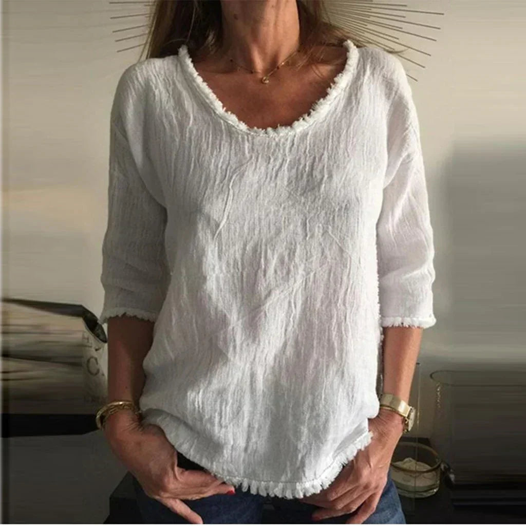 Angela | Elegantes Leinentop Schickes Oberteil in Naturfarbe