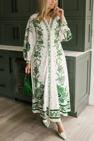 Elke | Bedrucktes langärmeliges Maxikleid