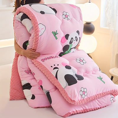 Warme Samt-Steppdecke mit Baby-Panda-Muster – Kuschelig & niedlich für den Winter