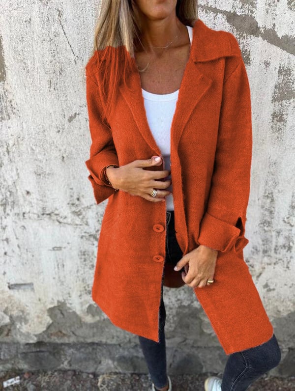 Baylea - Casual Einreiher Mantel mit Revers aus Wolle