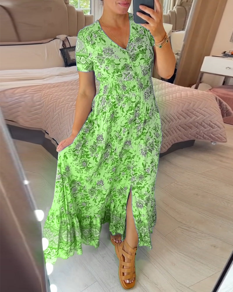 Alisa™ - V-Ausschnitt Kleid mit Blumenmuster