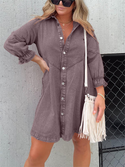 Nola | Stilvolles Denim-Midi-Kleid mit Umlegekragen