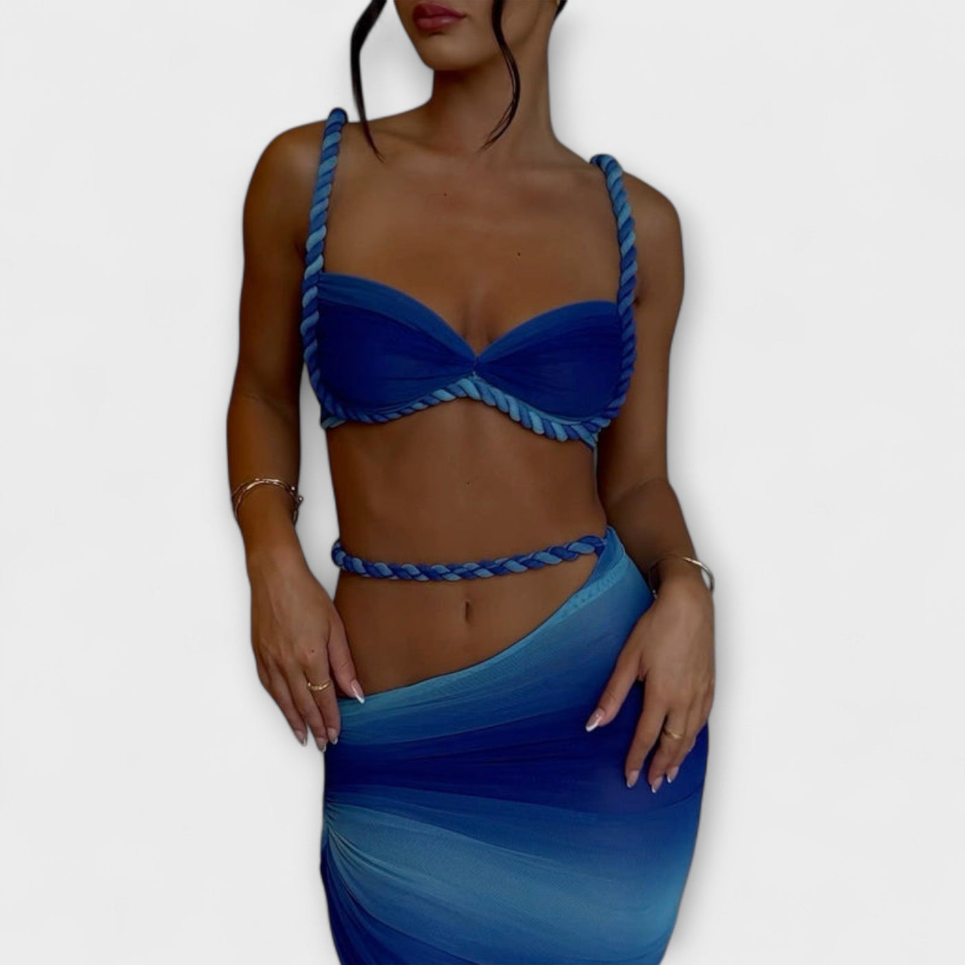 Jane - Elegantes Gradient Zopf Crop Top mit Overskirt Set