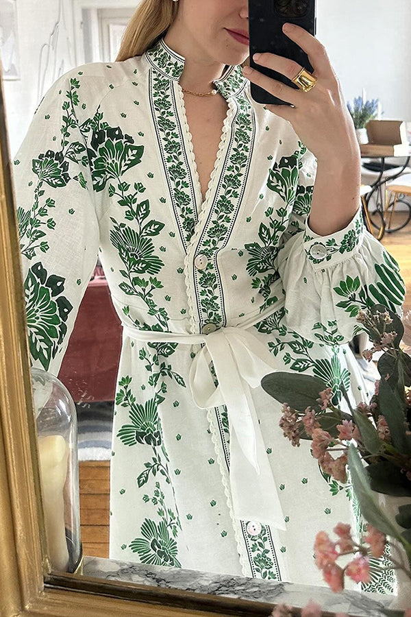 Elke | Bedrucktes langärmeliges Maxikleid