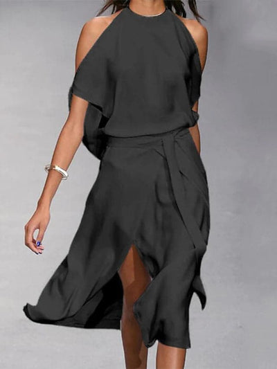 Ärmelloses Halferteck Damenkleid mit elegantem Design - Themalya