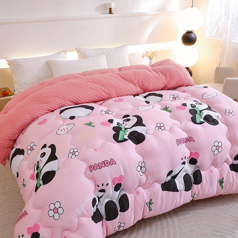 Warme Samt-Steppdecke mit Baby-Panda-Muster – Kuschelig & niedlich für den Winter