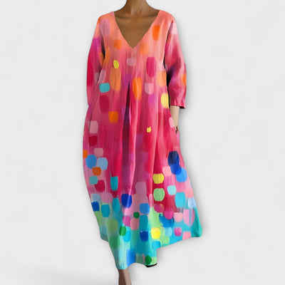 Fiona - Langes, Buntes Kleid mit V-Ausschnitt