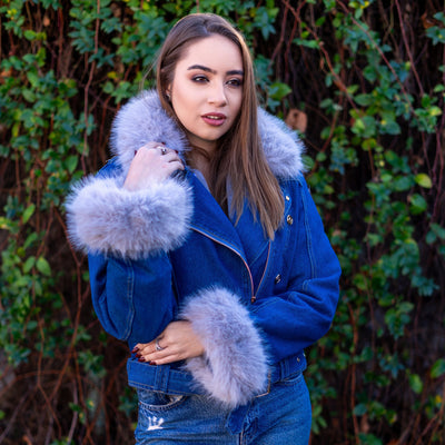 Finja | Kunstpelzkragen Denim Jacke