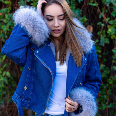 Finja | Kunstpelzkragen Denim Jacke