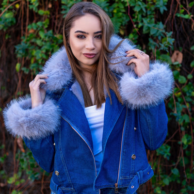 Finja | Kunstpelzkragen Denim Jacke