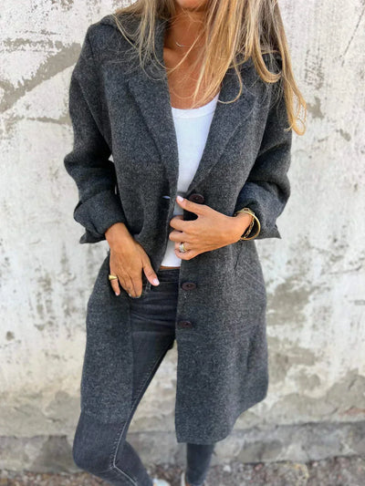 Baylea - Casual Einreiher Mantel mit Revers aus Wolle