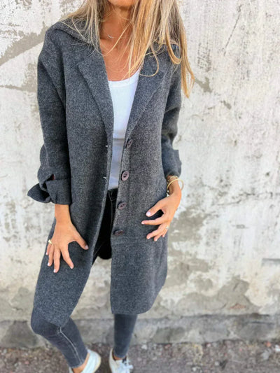 Baylea - Casual Einreiher Mantel mit Revers aus Wolle