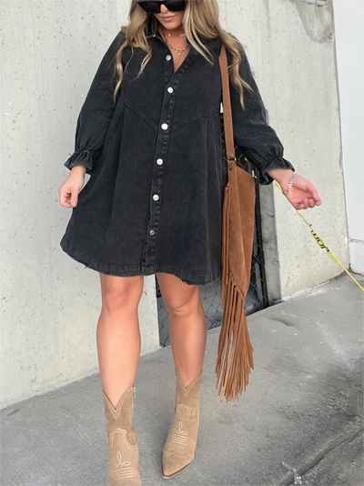 Nola | Stilvolles Denim-Midi-Kleid mit Umlegekragen