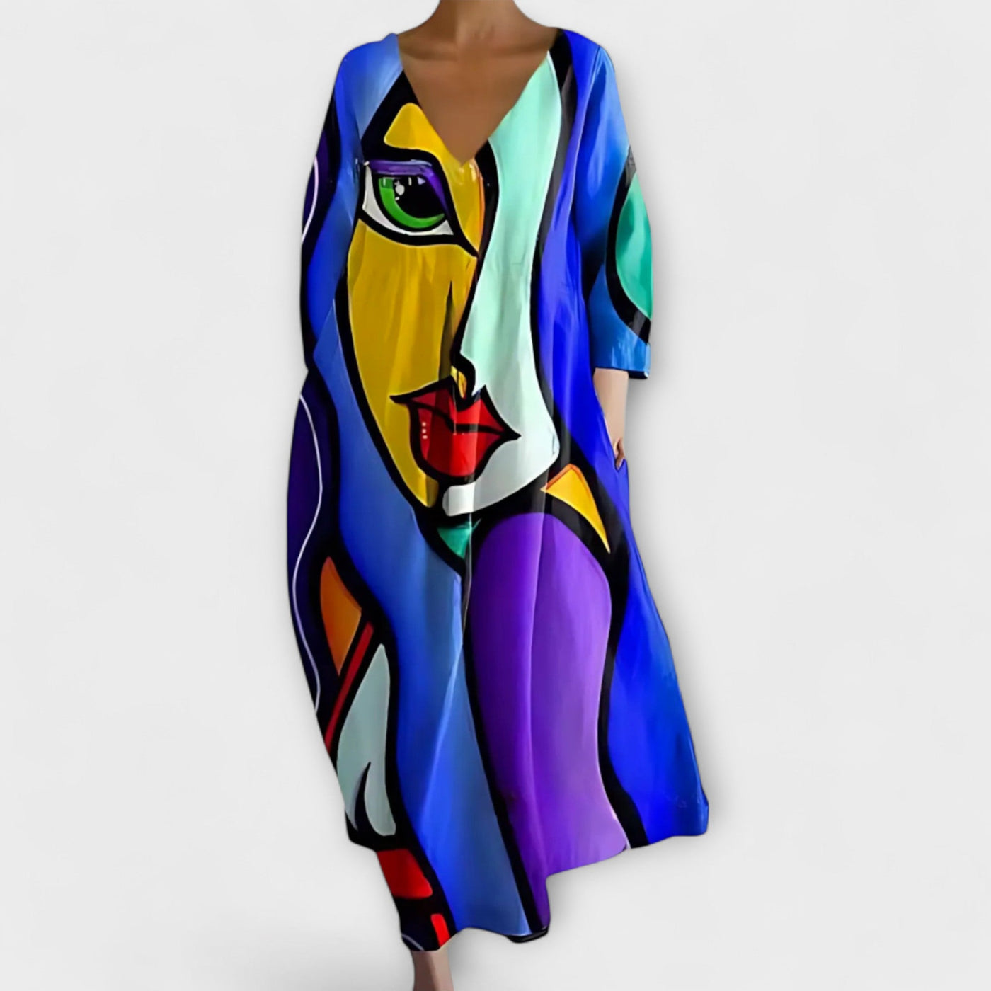 Fiona - Langes, Buntes Kleid mit V-Ausschnitt