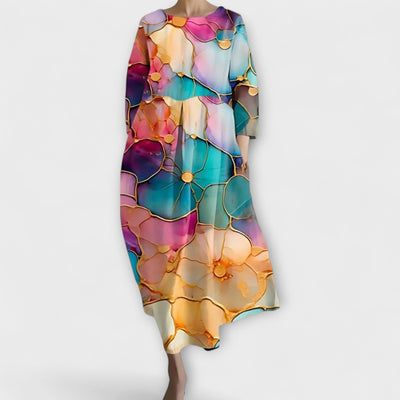 Fiona - Langes, Buntes Kleid mit V-Ausschnitt