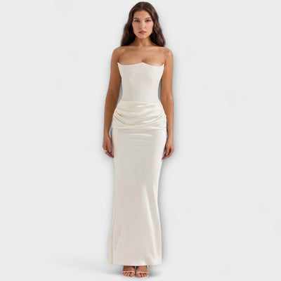 Maxi-Kleid aus Satin ohne Träger mit Drapierung