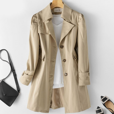 Akira | Damen Trenchcoat Schwarz | Lange Übergangsjacke