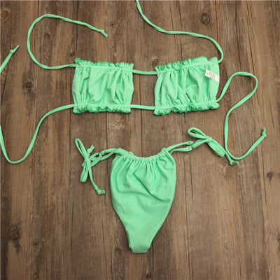 Violetta | Eleganter Ruched Slide Bandeau Brasilianischer Bikini